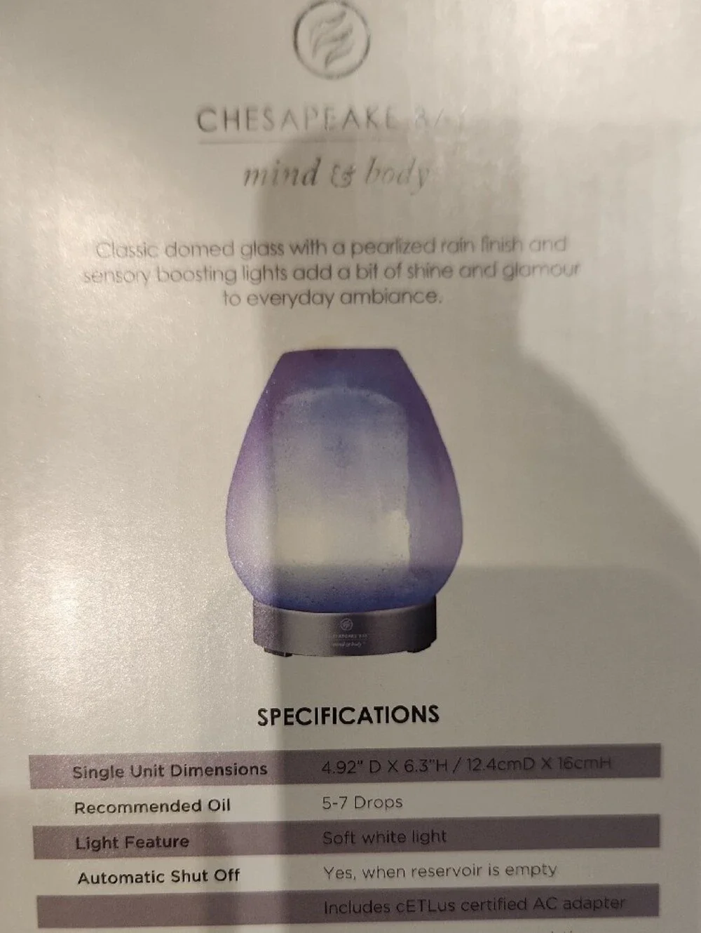 NIB Chesapeake Bay Pink Glass Essential Oil Diffuser
